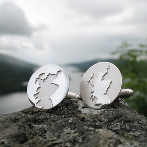 Boutons de manchette Côte d'Ecosse | Boutons de manchette carte en argent | Boutons de manchette écossais