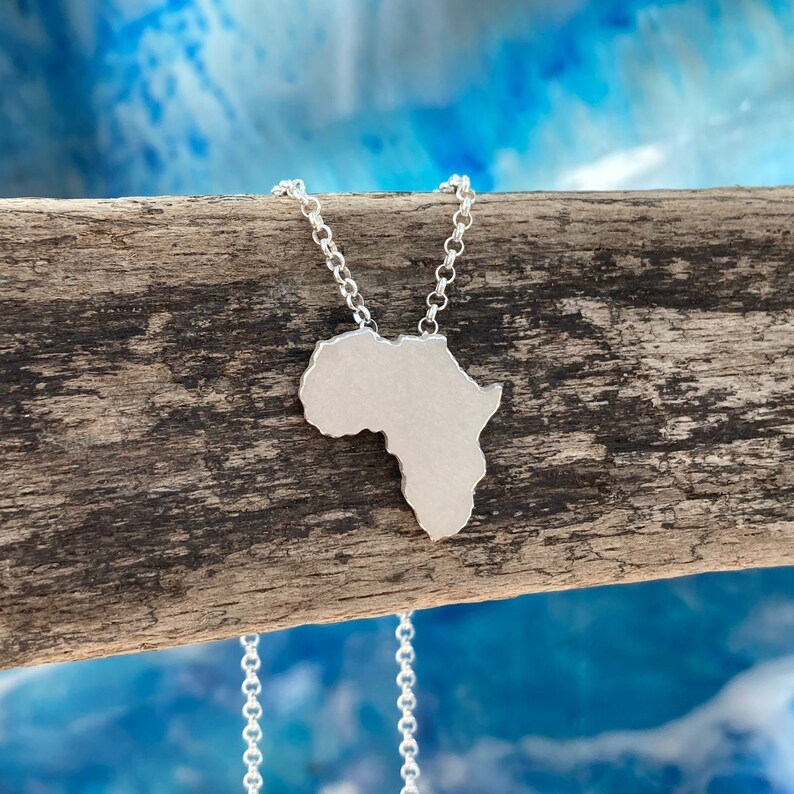 Silver Africa Continent Necklace Sterling Silver Handmade African Map Pendant for Men or Women image 2