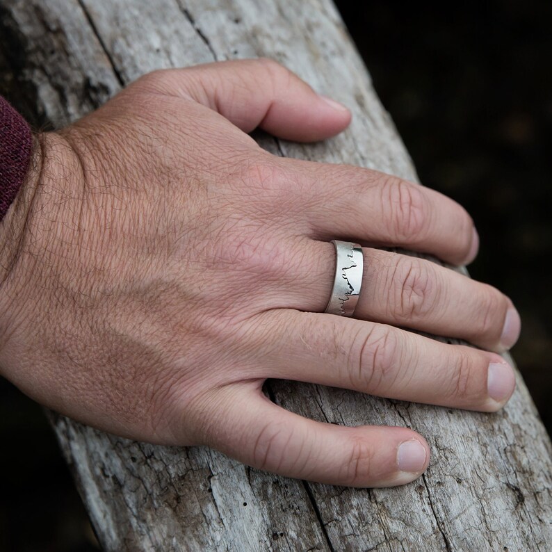 Mens Black Diamond Ring Silver Coastline Ring image 8