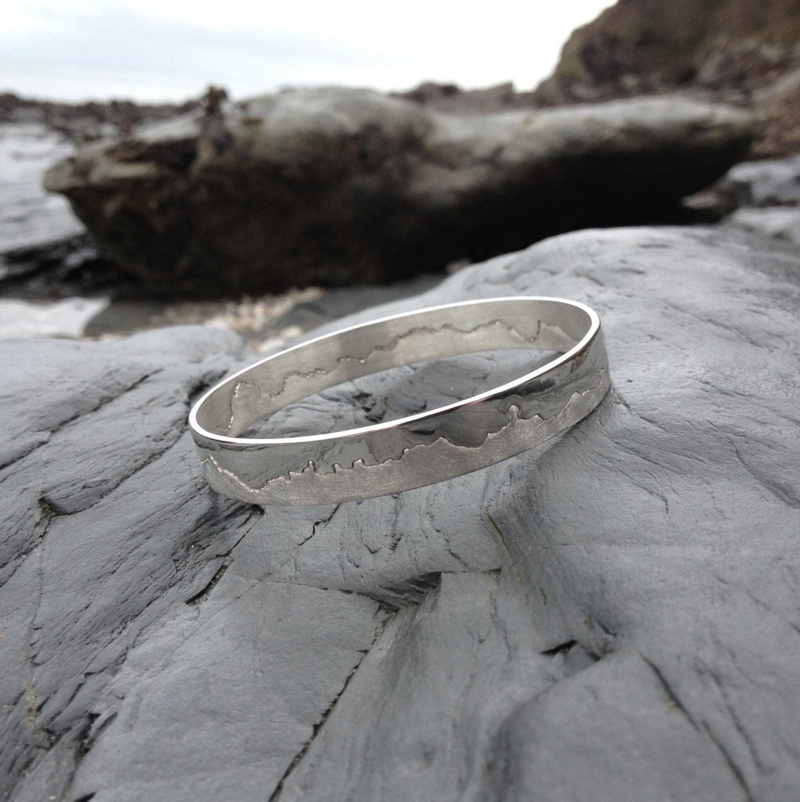 Silver Coastline Bangle | Handmade Travel Inspired Gift Map Jewellery Bracelet