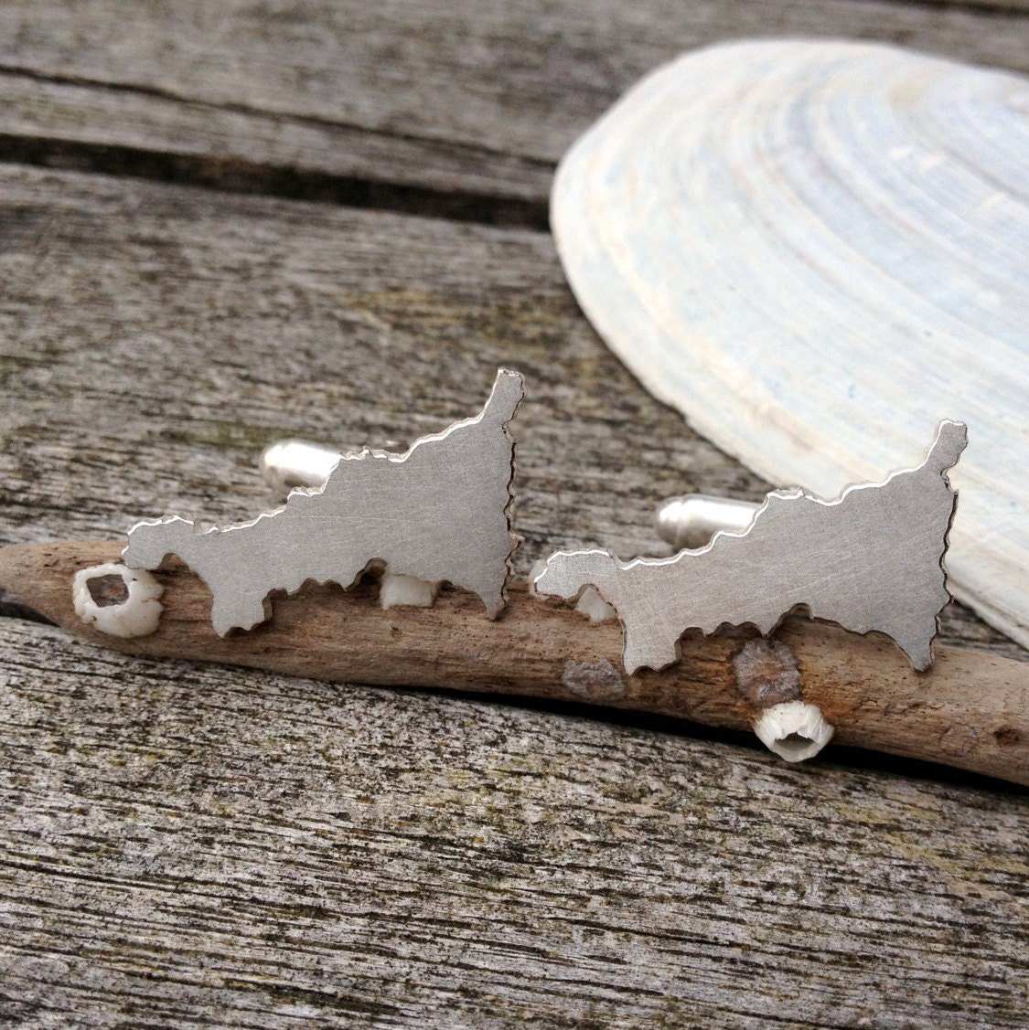 Handmade Silver Cornwall Cufflinks | Map Jewellery Cornish Travel Gift Handcut