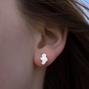 Pendientes de plata de ley con mapa irlandés / Joyas de mapa de Irlanda hechas a mano / Pendientes únicos con forma de mapa irlandés / Studs de plata minimalistas