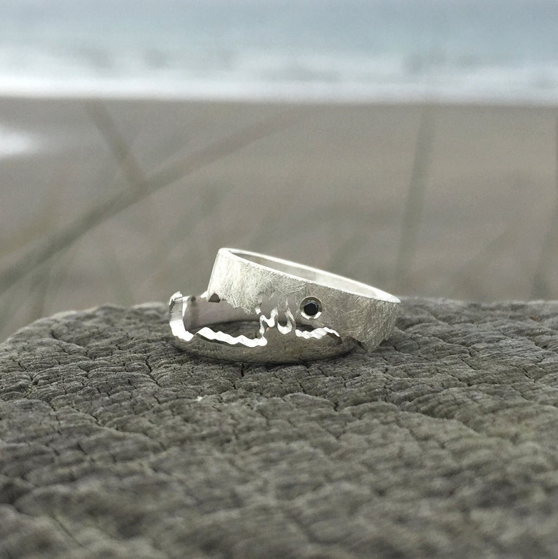 Mens Black Diamond Ring Silver Coastline Ring image 5