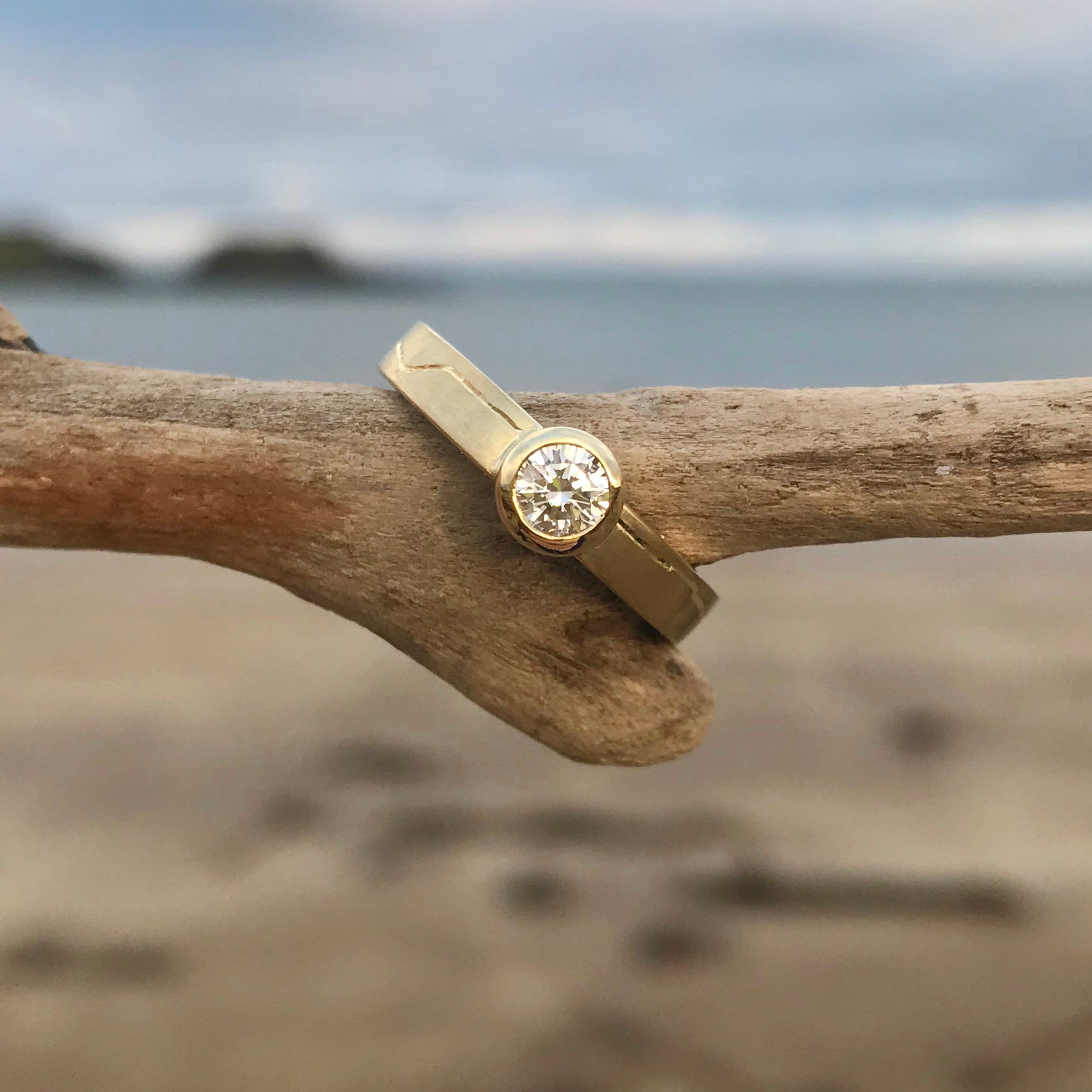 Engraved Coastline Diamond Engagement Ring