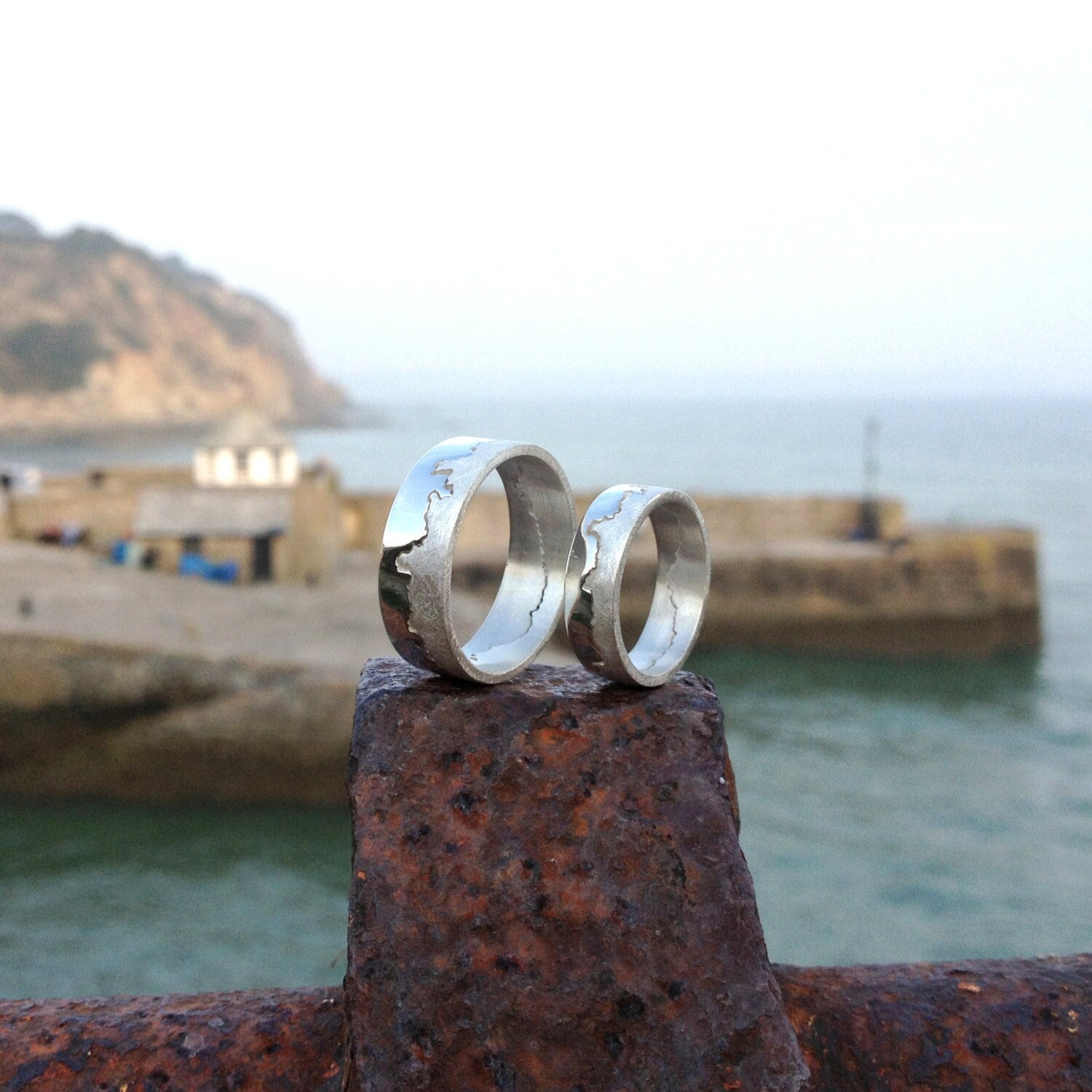 Personalised Handmade Silver Coastline Ring | Map Jewellery Coast Alternative Wedding