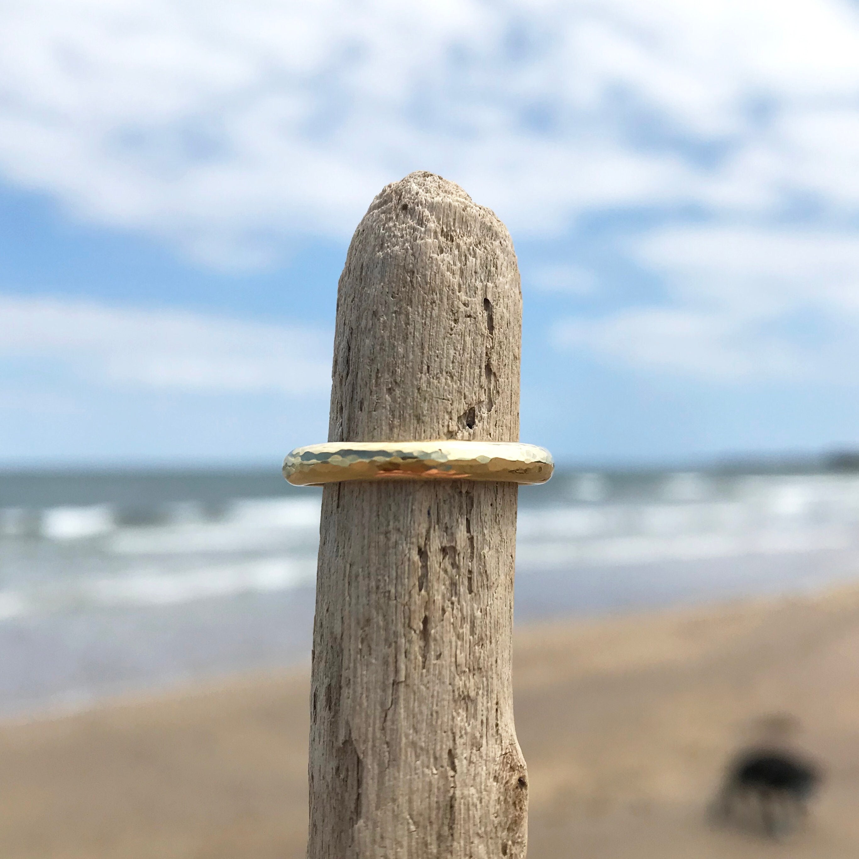 Hammered Wedding Ring | Gold D-Shape Band