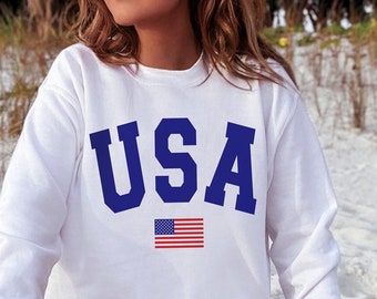 USA Flag Sweatshirt, Patriotic Fourth of July Tee, Plus Size