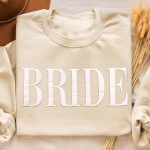 Embossed Bride Sweatshirt, Custom Engagement Gift for future mrs sweater Personalized Gift For Bride to be gifts Unique Bridal Shower Gift