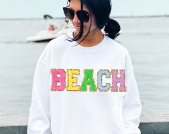 Chenille Patch Beach Sweatshirt. Embroidered Beach Shirt, Beach TShirts Lake Gift