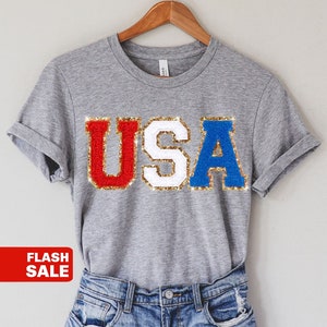 Chenille Patch USA Shirt, 4th of July Patriotic Outfit