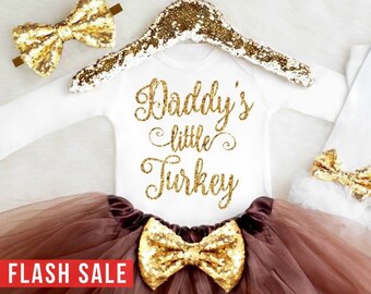 Thanksgiving Outfit Baby Girl 1st Thanksgiving, Thanksgiving Shirt, Thanksgiving Dress, DADDY'S Little Turkey