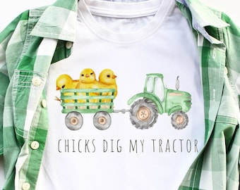Easter Boys Shirt | Funny Easter Shirt Toddler Tee | Chicks Dig my Tractor, Baby Boy Easter Outfit | Boys Easter Basket Stuffers