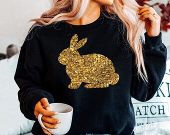Glitter EASTER BUNNY Shirt - Womens Easter Shirt Women - Cute Easter Sweatshirt Easter Bunny Tee for Women, Easter hoodie,