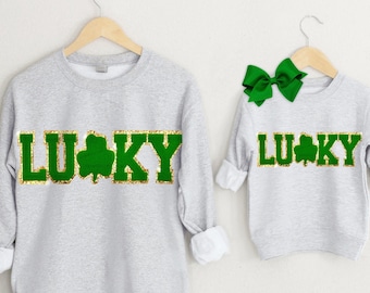 LUCKY Sweatshirt, St Patricks Day Shirts for Women and Girl, St Paddys Day Mommy and Me Outfits, Irish Gift Mom and Daughter