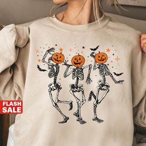 Skeleton Halloween Shirt, Pumpkin Halloween Sweatshirt, Pumpkin Shirt, Fall Sweatshirt Spooky Season TShirt, Fall Shirts for Women