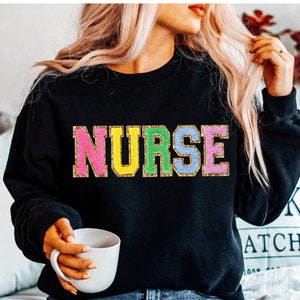 NURSE Sweatshirt Embroidered, Nurse Shirt Custom Nurse Gift Personalized Nursing School Graduation Gifts for Nurse Mothers Day Gift