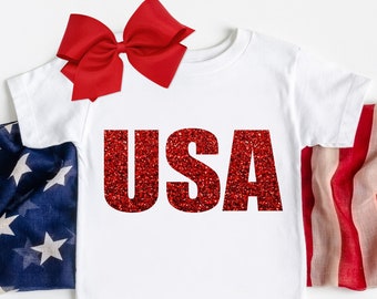 Toddler Girl 4th of July Shirt, Glitter USA, Patriotic Outfit
