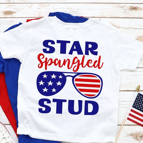 4th of July Shirt Toddler Boy Fourth of July Outfit, Funny July 4th Shirt Baby Boy STAR SPANGLED STUD