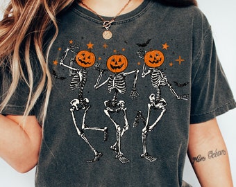 Skeleton Halloween Shirt, Pumpkin Halloween Sweatshirt, Pumpkin Shirt, Fall Sweatshirt Spooky Season TShirt, Fall Shirts for Women