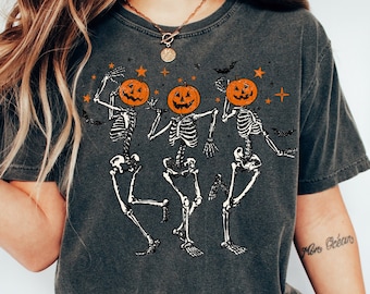 Skeleton Halloween Shirt, Pumpkin Halloween Sweatshirt, Pumpkin Shirt, Fall Sweatshirt Spooky Season TShirt, Fall Shirts for Women