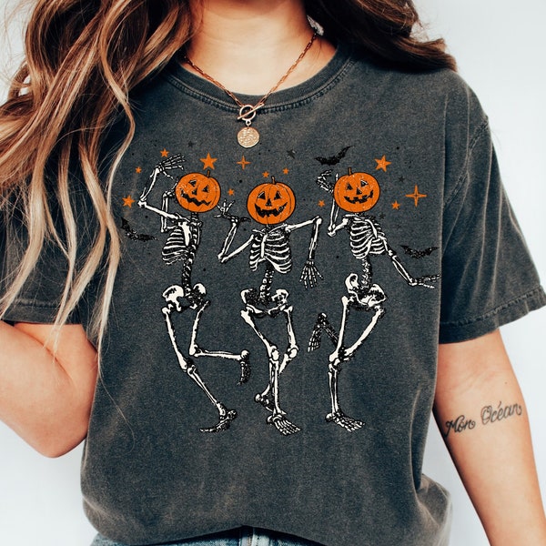 Skeleton Halloween Shirt, Pumpkin Halloween Sweatshirt, Pumpkin Shirt, Fall Sweatshirt Spooky Season TShirt, Fall Shirts for Women