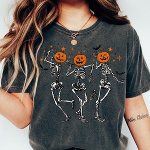 Skeleton Halloween Shirt, Pumpkin Halloween Sweatshirt, Pumpkin Shirt, Fall Sweatshirt Spooky Season TShirt, Fall Shirts for Women