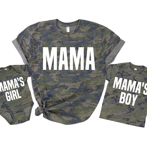 Mommy and Me Outfits Boy and Girl Mothers Day Gifts from Daughter or Son Gift for Mom from Kids Mamas Boy Mamas Girl Matching Camo Shirts