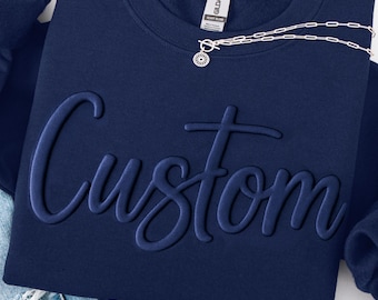 Custom Embossed Puff Sweatshirt – Personalized Team Name Shirt, 3d Lettering Custom Sweatshirt, School Mascot TShirt Baseball Mom Shirt