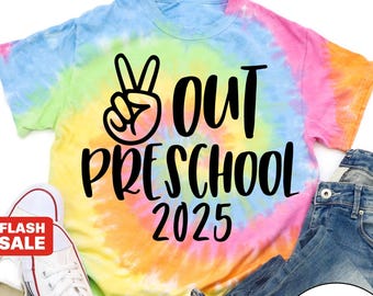 Tie Dye Peace Out Preschool Teacher Graduation Shirt 2025