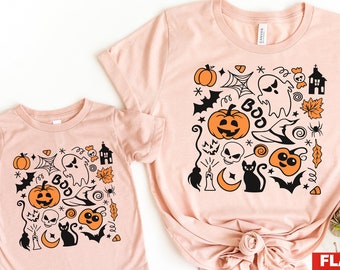 Halloween Shirts Mommy and Me Outfits, Toddler Halloween Girl, Kids Halloween Shirt Vintage, Spooky Cottagecore Doodle Tee