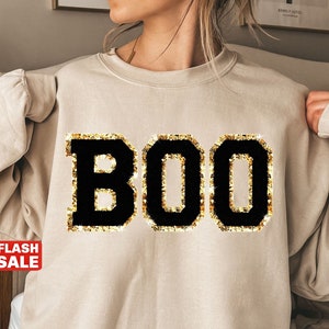 Chenille Patch Halloween Sweatshirt, Halloween Shirts, BOO Halloween Crewneck, Cute Halloween Sweater