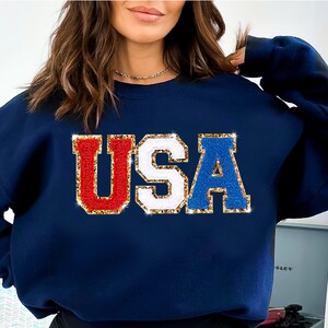 Chenille Patch USA Sweatshirt, 4th of July Patriotic Outfit