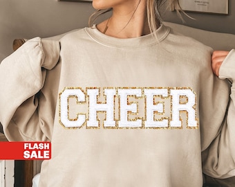 Custom Cheer Sweatshirt, Cheer Shirt, Cheerleading Tshirt for Women, Chenille Patch Crewneck Sweatshirt Mothers Day Gift