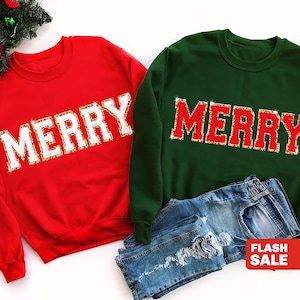 Chenille Patch Christmas Sweatshirt, Christmas Shirts, Merry Christmas Crewneck, Cute Winter Sweater Unique Holiday Gift Merry Sweatshirt