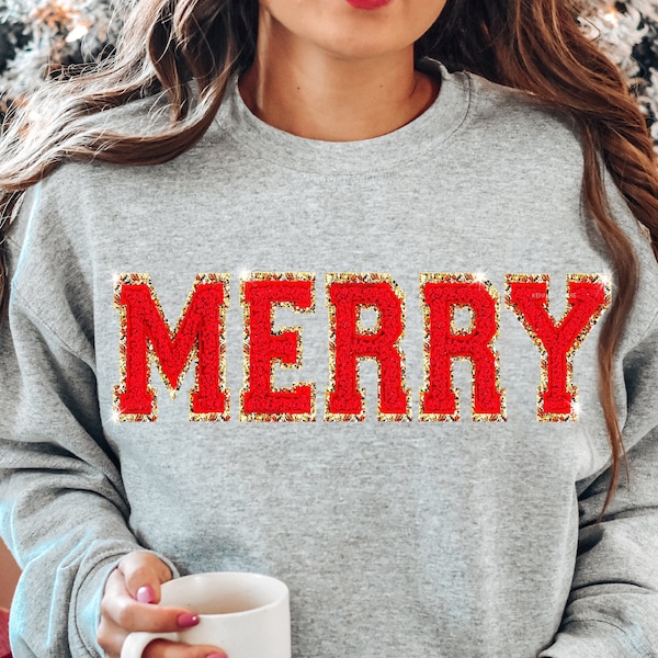 Chenille Patch Christmas Sweatshirt, Christmas Shirts, Merry Christmas Crewneck, Cute Winter Sweater Unique Holiday Gift Merry Sweatshirt