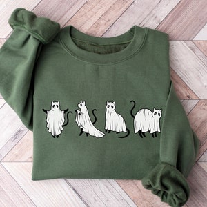 Cat Ghost Halloween Shirt, Vintage Halloween Sweatshirt, Comfort Colors® Fall Shirts for Women