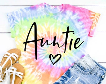 Auntie Shirt, Tie Dye Aunt Shirt Gift for Aunt Gift Custom Auntie Shirt New Aunt Announcement 2024 TShirt Best Aunt Gifts