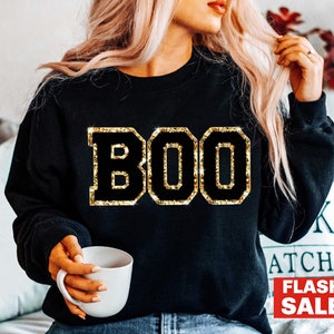 Chenille Patch Halloween Sweatshirt, Halloween Shirts, BOO Halloween Crewneck, Cute Halloween Sweater