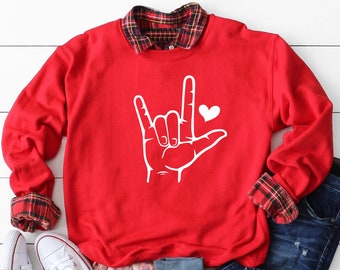 Boys Valentines Sweatshirt, Baby Boy Valentines Day Outfit, Toddler Boy Valentine Sweater, Trendy Kids Crewneck Sign Language