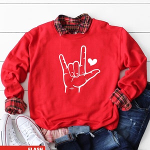 Boys Valentines Sweatshirt, Baby Boy Valentines Day Outfit, Toddler Boy Valentine Sweater, Trendy Kids Crewneck Sign Language