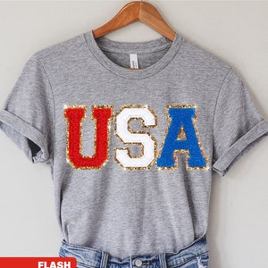 Chenille Patch 4th of July Shirt for Women, USA Shirt, Fourth of July 4th Mommy and Me Outfits Toddler Patriotic Shirt USA Sweatshirt image 1
