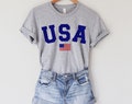 USA Flag T-Shirt, Women's 4th of July Patriotic Outfit, Plus Size Tee