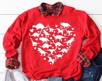 Boys Valentines Sweatshirt, Baby Boy Valenetines Day Outfit, Toddler Boy Valentine Sweater, Trendy Kids Crewneck Dinosaur valentine shirt