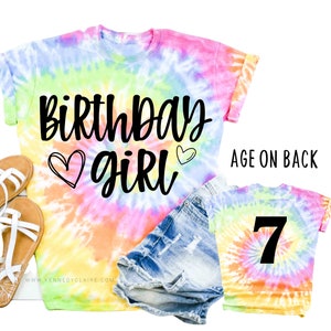 Birthday Girl Shirt, Girls Birthday Tee, Tie Dye Birthday Girl Tshirt Age on Back