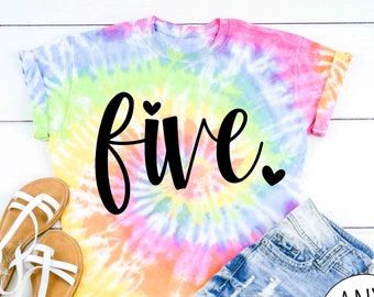 Fifth Birthday Girl Tie Dye Shirt, 5th Birthday Gift