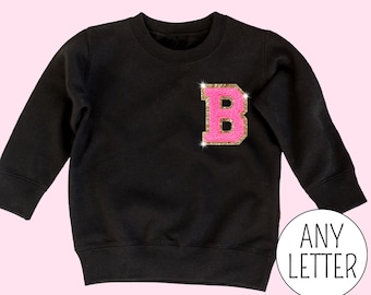 Personalized Kids Embroidered Sweatshirt, Toddler Girl Clothes valentines day Outfit 1st Day of School Gift Girls Crewneck Hot Pink