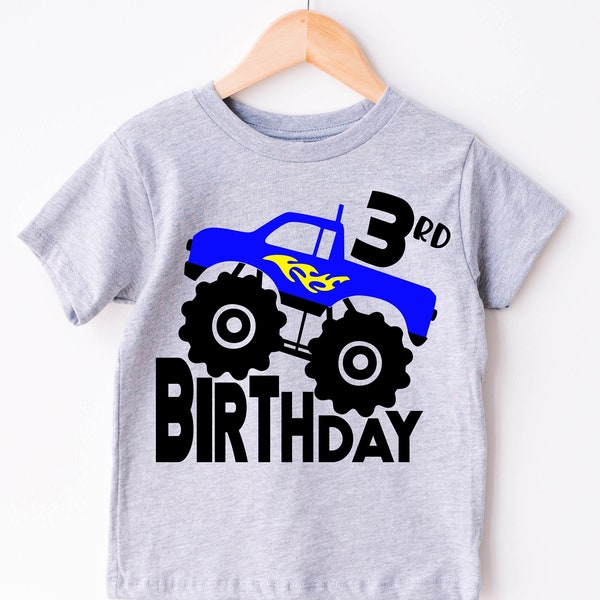 Monster Truck 3rd Birthday Shirt Boy, Third Birthday Shirt, Three T Shirt, Boys 3 T-Shirt, Boy Birthday Tee