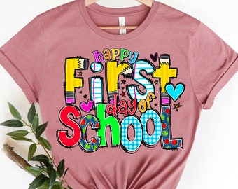 Happy First Day of School Teacher Shirt, Back to School Shirt for Teachers, Teacher Shirts