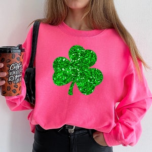 Glitter SHAMROCK Sweatshirt, St Patricks Day Shirt Women, Four Leaf Clover Crewneck, Irish Gifts for Her