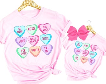 Candy Hearts Valentines Day Shirt for Women and Girls, Valentines Day Gift for Mom and Daughter Valentine Mommy and Me Outfits